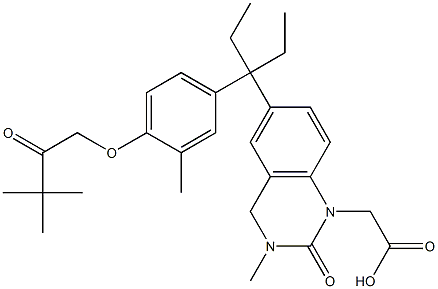 2-(6-(3-(4-(3,3-dimethyl-2-oxobutoxy)-3-methylphenyl)pentan-3-yl)-3-methyl-2-oxo-3,4-dihydroquinazolin-1(2H)-yl)acetic acid Struktur