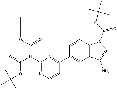 tert-butyl 3-amino-5-(2-(bis(tert-butoxycarbonyl)amino)pyrimidin-4-yl)-1H-indole-1-carboxylate Struktur