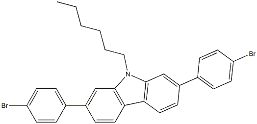 2,7-二(4-溴苯基)-9-己基咔唑,,结构式