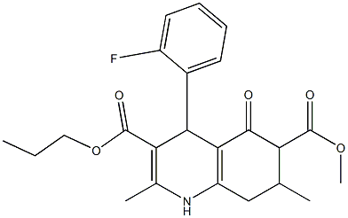 6-methyl 3-propyl 4-(2-fluorophenyl)-2,7-dimethyl-5-oxo-1,4,5,6,7,8-hexahydroquinoline-3,6-dicarboxylate 结构式