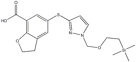 5-(1-((2-(trimethylsilyl)ethoxy)methyl)-1H-pyrazol-3-ylthio)-2,3-dihydrobenzofuran-7-carboxylic acid Structure