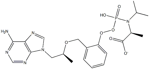 isopropyl(((((S)-1-(6-amino-9H-purin-9-yl)propan-2-yl)oxy) methyl)(phenoxy)phosphoryl)-L-alaninate Struktur