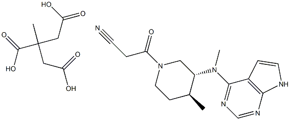 3-((3R,4S)-4-methyl-3-(methyl(7H-pyrrolo[2,3-d]pyrimidin-4-yl)amino)piperidin-1-yl)-3-oxopropanenitrile 2-methylpropane-1,2,3-tricarboxylate Structure