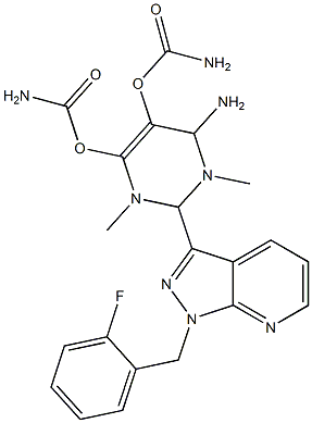 dimethyl (6-amino-2-(1-(2-fluorobenzyl)-1H-pyrazolo[3,4-b]pyridin-3-yl)pyrimidine-4,5-diyl)dicarbamate Struktur