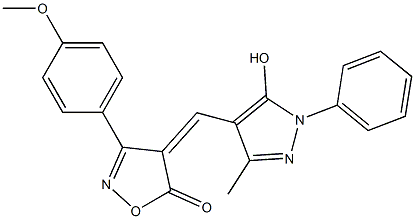 (Z)-4-((5-hydroxy-3-methyl-1-phenyl-1H-pyrazol-4-yl)methylene)-3-(4-methoxyphenyl)isoxazol-5(4H)-one Struktur