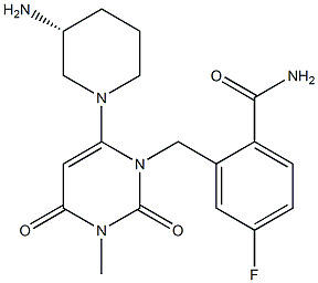 (R)-2-((6-(3-aminopiperidin-1-yl)-3-methyl-2,4-dioxo-3,4-dihydropyrimidin-1(2H)-yl)methyl)-4-fluorobenzamide Structure
