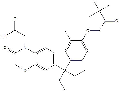 2-(7-(3-(4-(3,3-dimethyl-2-oxobutoxy)-3-methylphenyl)pentan-3-yl)-3-oxo-2H-benzo[b][1,4]oxazin-4(3H)-yl)acetic acid