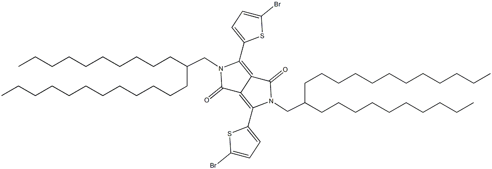 3,6-Bis-(5-bromo-thiophen-2-yl)-2,5-bis-(2-decyl-tetradecyl)-2,5-dihydro-pyrrolo[3,4-c]pyrrole-1,4-dione 化学構造式