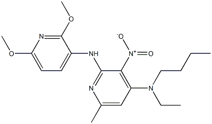 N4-丁基-N2-(2,6-二甲氧基吡啶-3-基)-N4-乙基-6-甲基-3-硝基吡啶-2,4-二胺, , 结构式