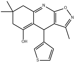 3,7,7-trimethyl-4-(thiophen-3-yl)-4,6,7,8-tetrahydroisoxazolo[5,4-b]quinolin-5-ol Struktur