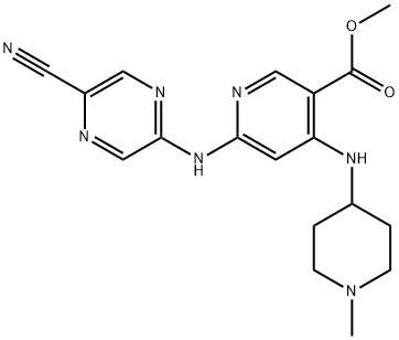 Methyl 6-((5-cyanopyrazin-2-yl)amino)-4-((1-methylpiperidin-4-yl)amino)nicotinate Struktur