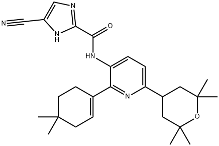 4-cyano-N-(2-(4,4-dimethylcyclohex-1-en-1-yl)-6-(2,2,6,6-tetramethyltetrahydro-2H-pyran-4-yl)pyridin-3-yl)- 1H-imidazole-2-carboxamide Structure