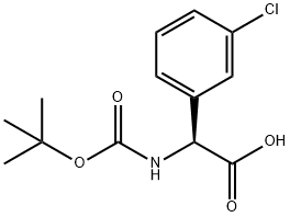 (S)-2 - ((叔丁氧基羰基)氨基)-2-(3-氯苯基)乙酸, 1217643-80-5, 结构式