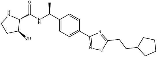 (2S,3S)-N-((S)-1-(4-(5-(2-cyclopentylethyl)-1,2,4-oxadiazol-3-yl)phenyl)ethyl)-3-hydroxypyrrolidine-2-carboxamide 化学構造式
