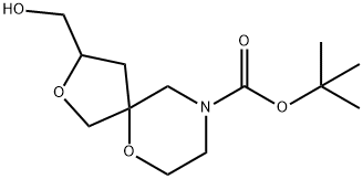 tert-Butyl 3-(hydroxymethyl)-2,6-dioxa-9-azaspiro[4.5]decane-9-carboxylate Struktur