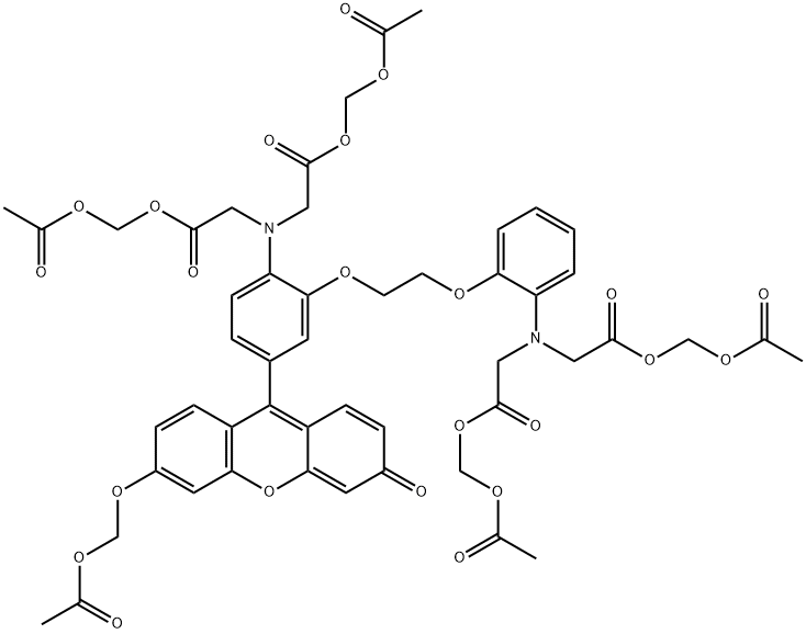 N-[2-[(Acetyloxy)methoxy]-2-oxoethyl]-N-[2-[2-[5-[6-[(acetyloxy)methoxy]-3-oxo-3H-xanthen-9-yl]-2-[bis[2-[(acetyloxy)methoxy]-2-oxoethyl]amino]phenoxy]ethoxy]phenyl]glycine (acetyloxy)methyl ester Structure