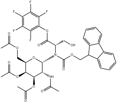 N-[(9H-Fluoren-9-ylmethoxy)carbonyl]-O-[3,4,6-tri-O-acetyl-2-(acetylamino)-2-deoxy-alpha-D-galactopyranosyl]-L-serine pentafluorophenyl ester Struktur