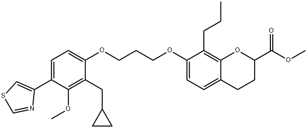 methyl 7-(3-(2-(cyclopropylmethyl)-3-methoxy-4-(thiazol-4-yl)phenoxy)propoxy)-8-propylchroman-2-carboxylate(WXG00452) Structure