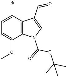 N-BOC-4-ブロモ-3-ホルミル-7-メトキシインドール 化学構造式