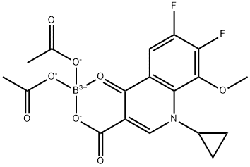 6-cyclopropyl-8,9-difluoro-7-methoxy-4-oxo-4,6-dihydro-2H-1l3-[1,3]dioxino[5,6-c]quinoline-2,2-diyl diacetate 化学構造式