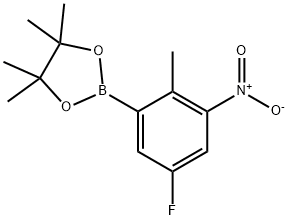 2-(5-Fluoro-2-methyl-3-nitrophenyl)-4,4,5,5-tetramethyl-1,3,2-dioxaborolane Struktur