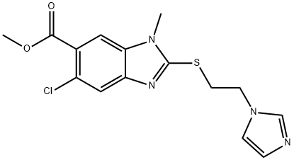 Methyl 2-((2-(1H-imidazol-1-yl)ethyl)thio)-5-chloro-1-methyl-1H-benzo[d]imidazole-6-carboxylate,1446718-32-6,结构式