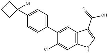 6-クロロ-5-[4-(1-ヒドロキシシクロブチル)フェニル]-1H-インドール-3-カルボン酸 化学構造式