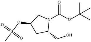 (2S,4R)-tert-Butyl 2-(hydroxymethyl)-4-(methylsulfonyloxy)pyrrolidine-1-carboxylate Struktur