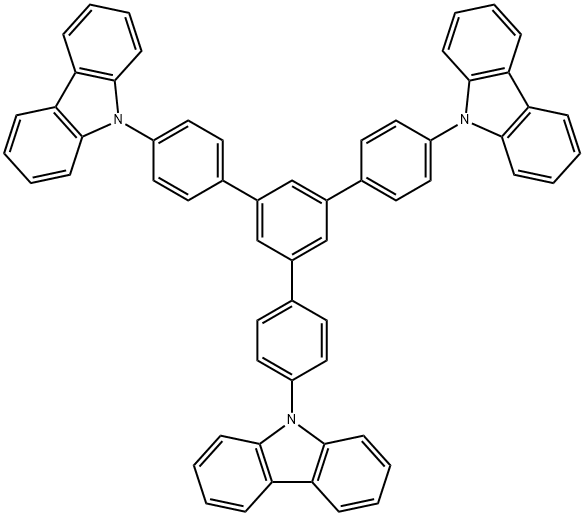 1,3,5-トリス[4-(9-カルバゾリル)フェニル]ベンゼン 化学構造式