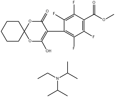 N-Ethyl-N-isopropylpropan-2-aminium 4-Oxo-3-(2,3,5,6-tetrafluoro-4-(methoxycarbonyl)phenyl)-1,5-dioxaspiro[5.5]undec-2-en-2-olate >=95% Struktur