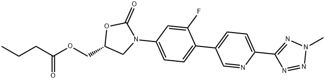 (R)-(3-(3-fluoro-4-(6-(2-methyl-2H-tetrazol-5-yl)pyridin-3-yl) phenyl)-2-oxooxazolidin-5-yl)methyl butyrate Struktur