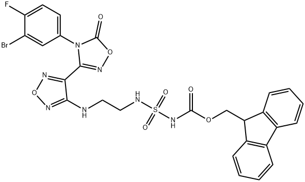 Carbamic acid, N-[[[2-[[4-[4-(3-bromo-4-fluorophenyl)-4,5-dihydro-5-oxo-1,2,4-oxadiazol-3-yl]-1,2,5-oxadiazol-3-yl]amino]ethyl]amino]sulfonyl]-, 9H-fluoren-9-ylmethyl ester 化学構造式