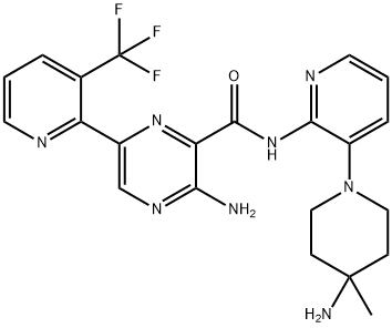 3-amino-N-(3-(4-amino-4-methylpiperidin-1-yl)pyridin-2-yl)-6-(3-(trifluoromethyl)pyridin-2-yl)pyrazine-2-carboxamide Struktur