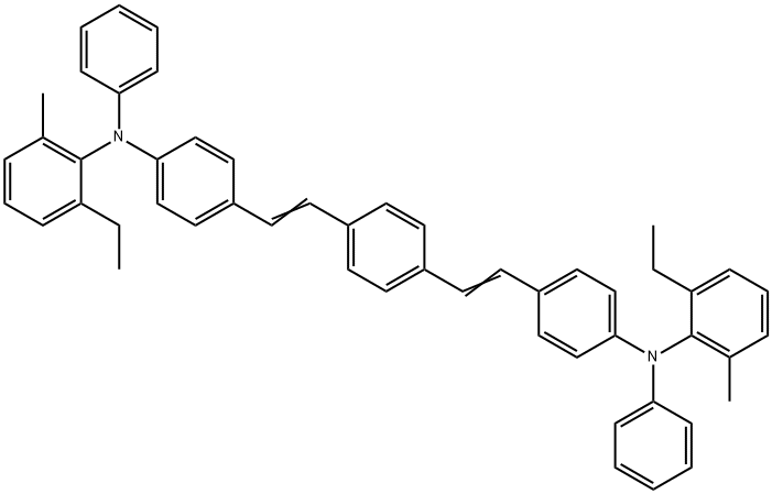 N,N'-(((1E,1'E)-1,4-phenylenebis(ethene-2,1-diyl))bis(4,1-phenylene))bis(2-ethyl-6-methyl-N-phenylaniline) Struktur