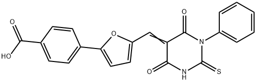(E)-4-(5-((4,6-dioxo-1-phenyl-2-thioxotetrahydropyrimidin-5(2H)-ylidene)methyl)furan-2-yl)benzoic acid Structure