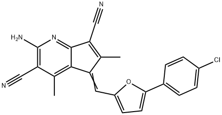(5Z)-2-amino-5-{[5-(4-chlorophenyl)furan-2-yl]methylidene}-4,6-dimethyl-5H-cyclopenta[b]pyridine-3,7-dicarbonitrile Struktur