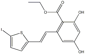 2,4-Dihydroxy-6-[2-(5-iodo-thiophen-2-yl)-vinyl]-benzoic acid ethyl ester Struktur