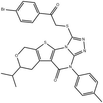1-((2-(4-bromophenyl)-2-oxoethyl)thio)-7-isopropyl-4-(p-tolyl)-6,7-dihydro-4H-pyrano[4',3':4,5]thieno[3,2-e][1,2,4]triazolo[4,3-a]pyrimidin-5(9H)-one Structure