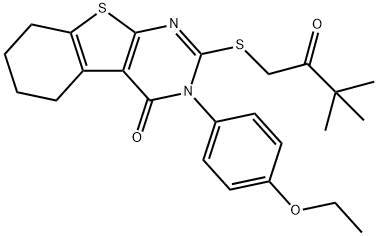 2-[(3,3-dimethyl-2-oxobutyl)sulfanyl]-3-(4-ethoxyphenyl)-5,6,7,8-tetrahydro[1]benzothieno[2,3-d]pyrimidin-4(3H)-one Struktur