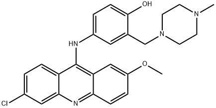 4-((6-氯-2-甲氧基吖啶-9-基)氨基)-2-((4-甲基哌嗪-1-基)甲基)苯酚, 500565-15-1, 结构式
