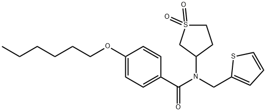 N-(1,1-dioxidotetrahydro-3-thienyl)-4-(hexyloxy)-N-(2-thienylmethyl)benzamide,577980-85-9,结构式