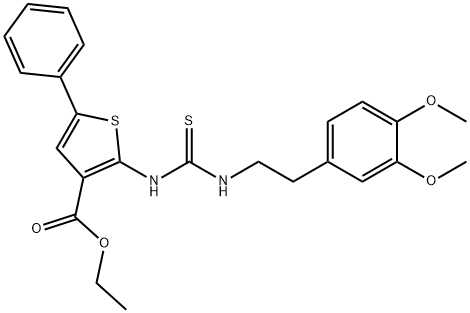 ethyl 2-(3-(3,4-dimethoxyphenethyl)thioureido)-5-phenylthiophene-3-carboxylate Struktur