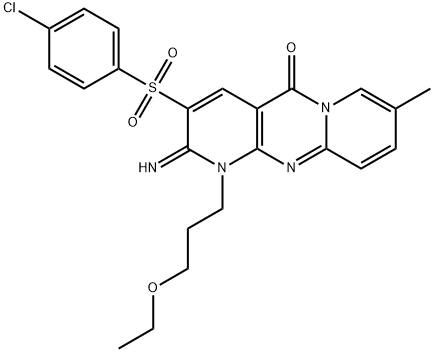 3-[(4-chlorophenyl)sulfonyl]-1-(3-ethoxypropyl)-2-imino-8-methyl-1,2-dihydro-5H-dipyrido[1,2-a:2,3-d]pyrimidin-5-one Struktur