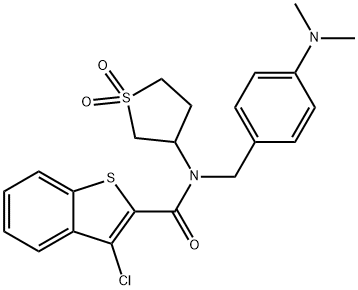 3-chloro-N-[4-(dimethylamino)benzyl]-N-(1,1-dioxidotetrahydrothiophen-3-yl)-1-benzothiophene-2-carboxamide Struktur