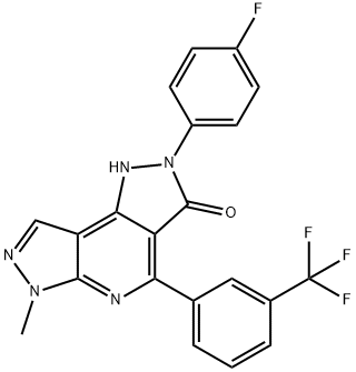 2-(4-fluorophenyl)-6-methyl-4-(3-(trifluoromethyl)phenyl)-1,2-dihydrodipyrazolo[3,4-b:3',4'-d]pyridin-3(6H)-one Struktur
