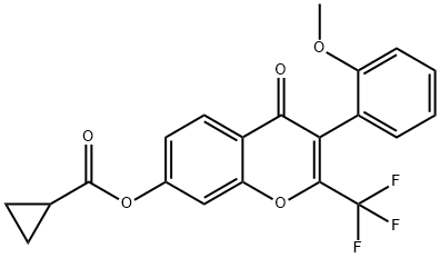3-(2-methoxyphenyl)-4-oxo-2-(trifluoromethyl)-4H-chromen-7-yl cyclopropanecarboxylate Structure