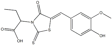 2-[(5Z)-5-(4-hydroxy-3-methoxybenzylidene)-4-oxo-2-thioxo-1,3-thiazolidin-3-yl]butanoic acid 结构式