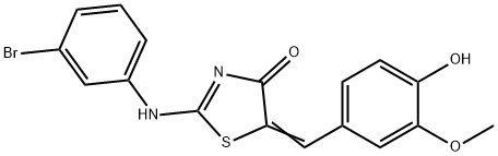 (2E,5Z)-2-[(3-bromophenyl)imino]-5-(4-hydroxy-3-methoxybenzylidene)-1,3-thiazolidin-4-one Structure