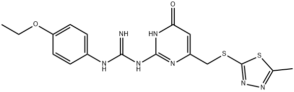 1-(4-ethoxyphenyl)-3-(4-{[(5-methyl-1,3,4-thiadiazol-2-yl)sulfanyl]methyl}-6-oxo-1,6-dihydropyrimidin-2-yl)guanidine Struktur