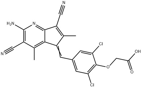 {4-[(2-amino-3,7-dicyano-4,6-dimethyl-5H-cyclopenta[b]pyridin-5-ylidene)methyl]-2,6-dichlorophenoxy}acetic acid 结构式